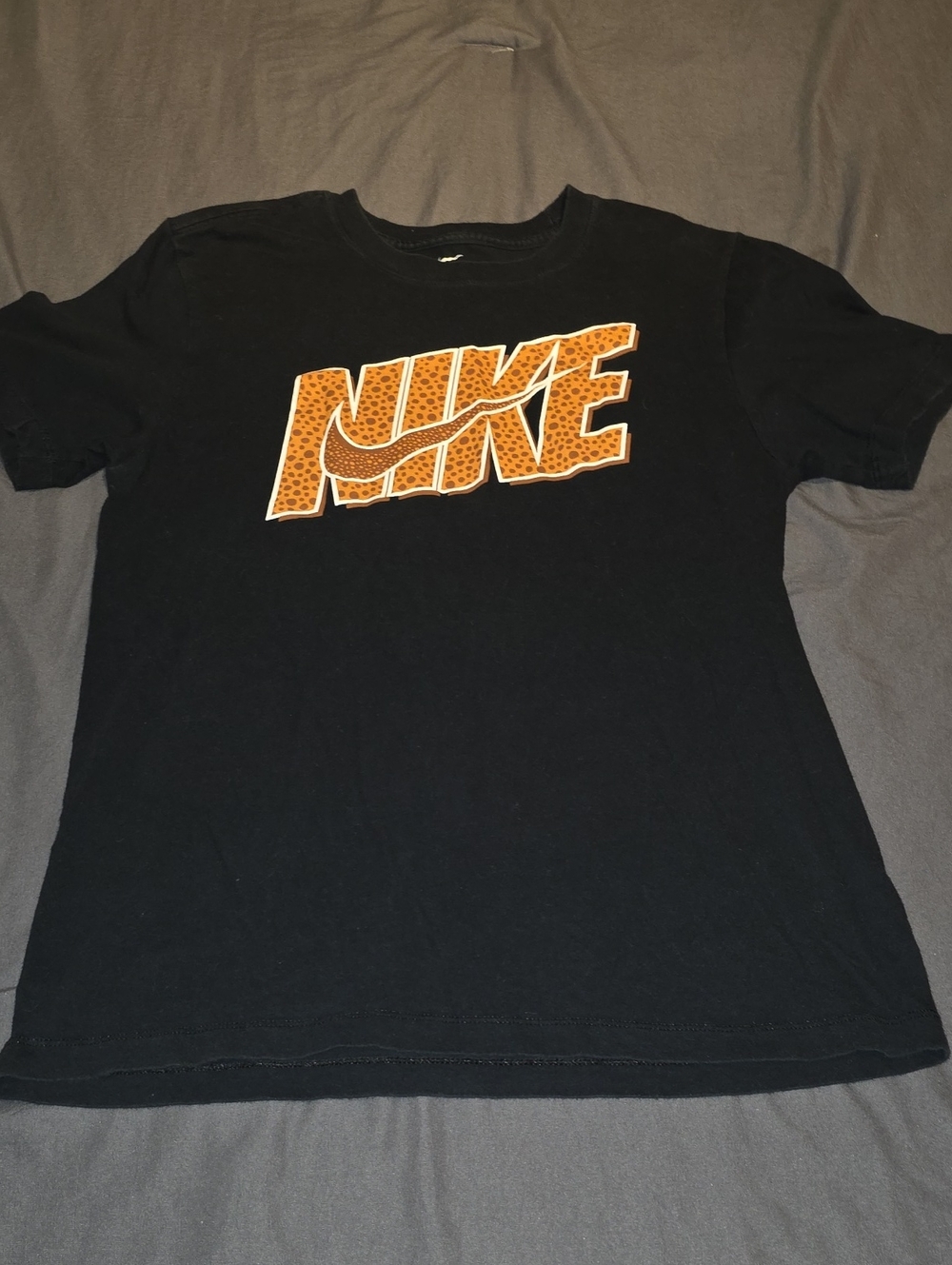 Nike Black Short Sleeve Tee with Orange Leopard Logo